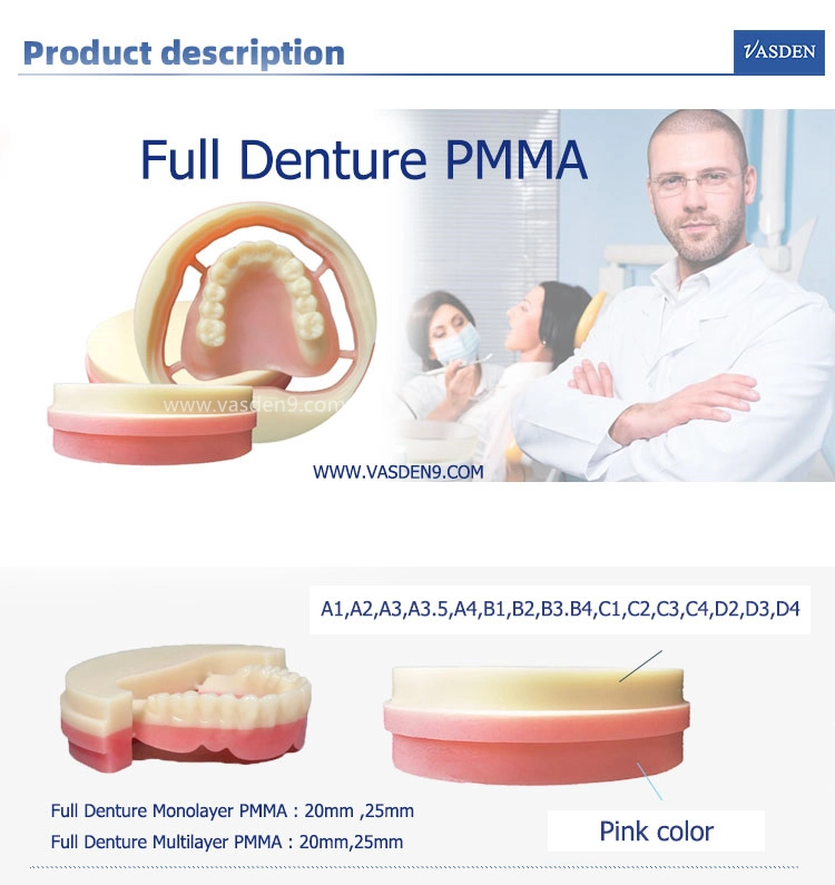 Pink PMMA Disc Rose Blank Dental Lab Disk CAD Cam Milling Blocks Monolayer PMMA Blank Acrylic Resins Mtetrial
