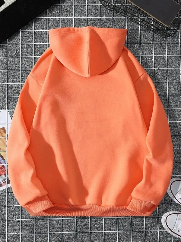 OEM Manufacture Custom Design Unisex Plain Orange Color 100% Polyester Regular Sleeve Drawstring Kangaroo Pocket Thermal Lined Pullover Hoodies