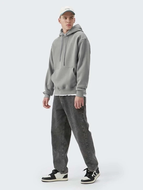 Wholesale Clothing Hight Quality Men Light Grey Kangaroo Pocket Thermal Drawstring Hoodie Pullover Men&prime; S Hoodies