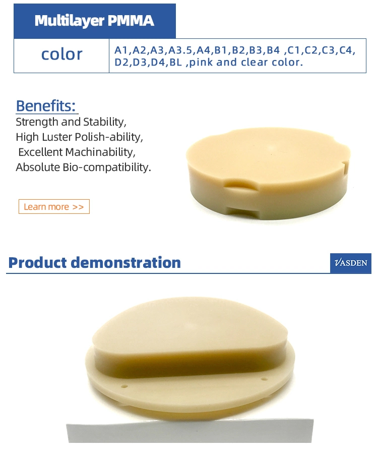 Pink PMMA Disc Rose Blank Dental Lab Disk CAD Cam Milling Blocks Monolayer PMMA Blank Acrylic Resins Mtetrial