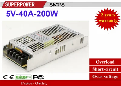 LED 5V 40A 200W Ultrathin Switching Power Supply Reserved for Display
