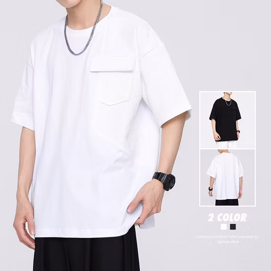 Factory Custom Men′s Comfortable Sweat-Wicking T-Shirt Top Custom Pocket Loose Casual T-Shirt Support Custom Logo