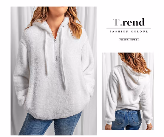 Women Velvet Hoodues Warm Plush Pocket Street Hooded Loose Coat Women′s Clothing Hoodies Sweatshirts
